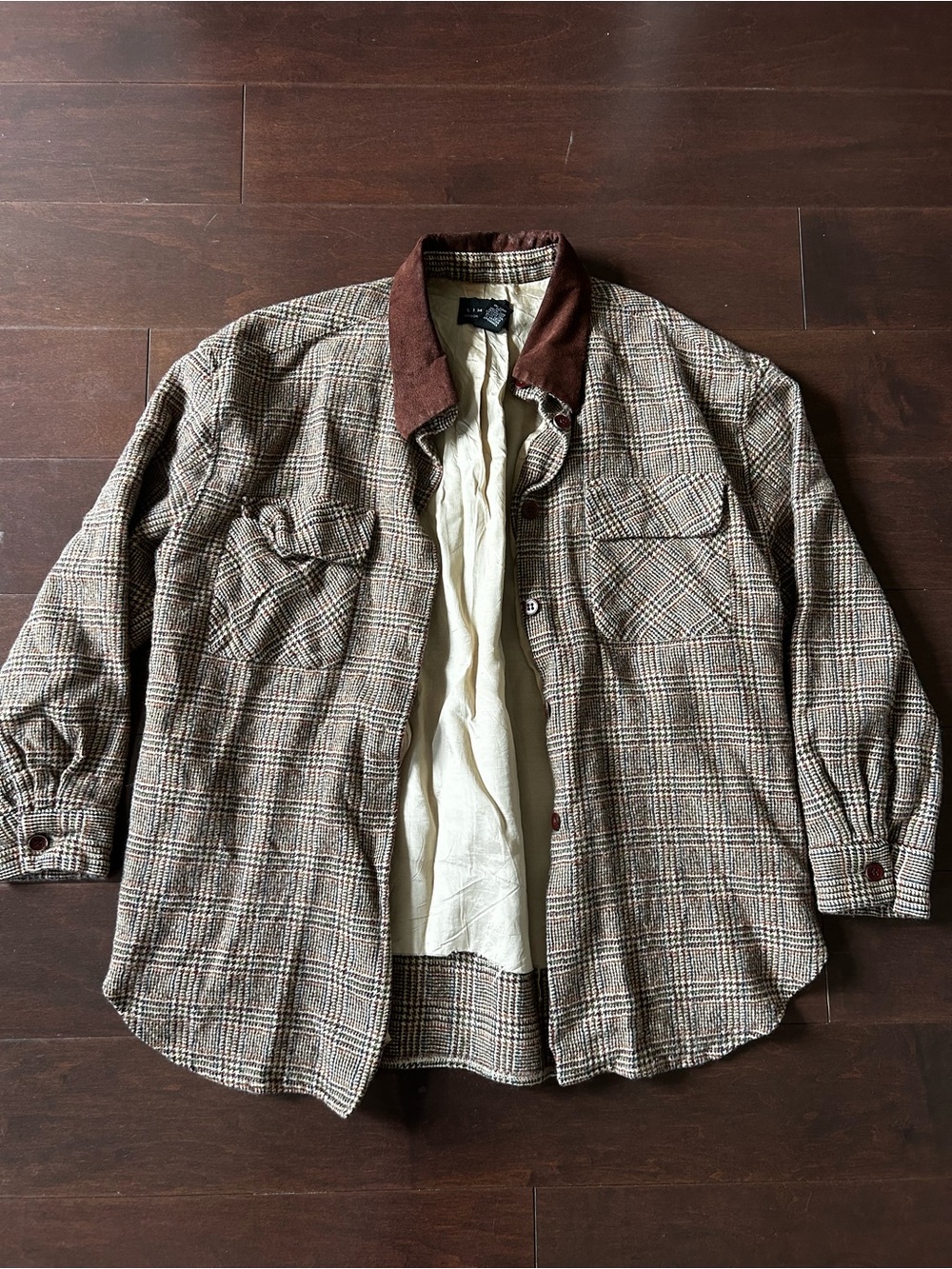 The Limited Brown Plaid Teddy Jacket with Corduroy Collar